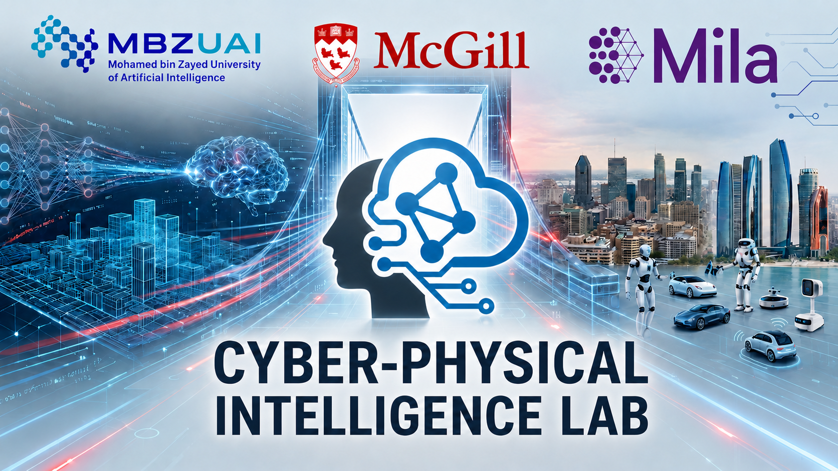 Cyber-Physical Intelligence Lab banner with MBZUAI, McGill, Mila, and cyber-physical AI imagery